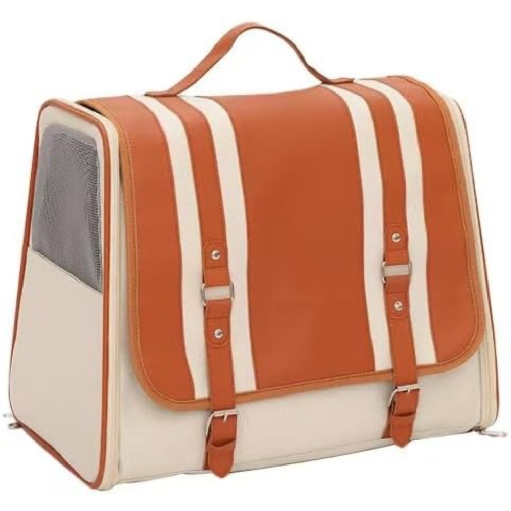 Faux leather soft sided retro style pet/cat carrier NWT. For cats up to 22 lbs - Picture 4 of 10